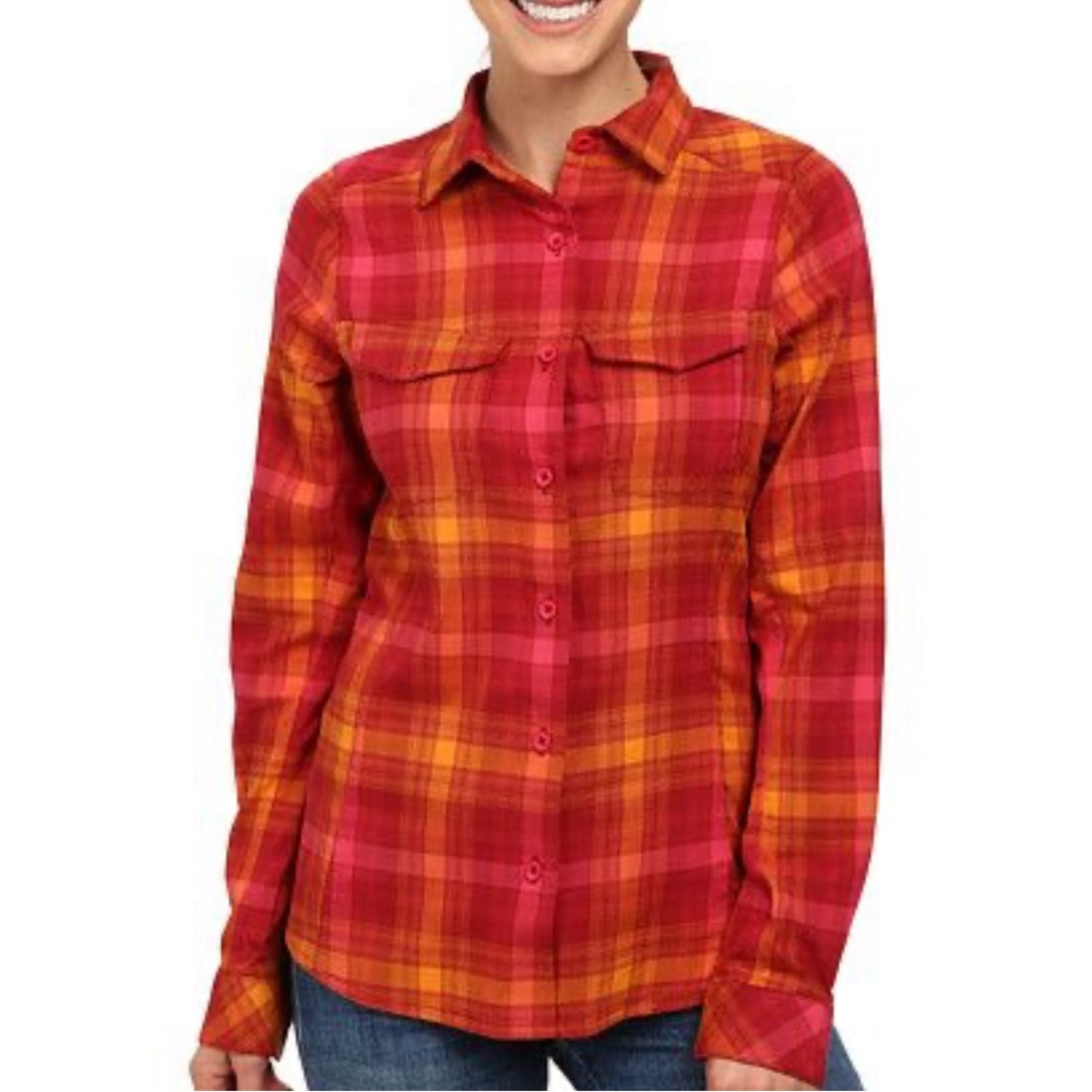 Arc’teryx Addison Button down long sleeve plaid flannel shirt medium pink orange